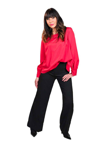 Red long sleeve soft line blouse